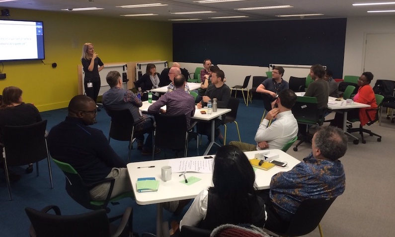 Mia facilitating Liberating Structures workshop at the Government Digital Service (GDS) in London, UK