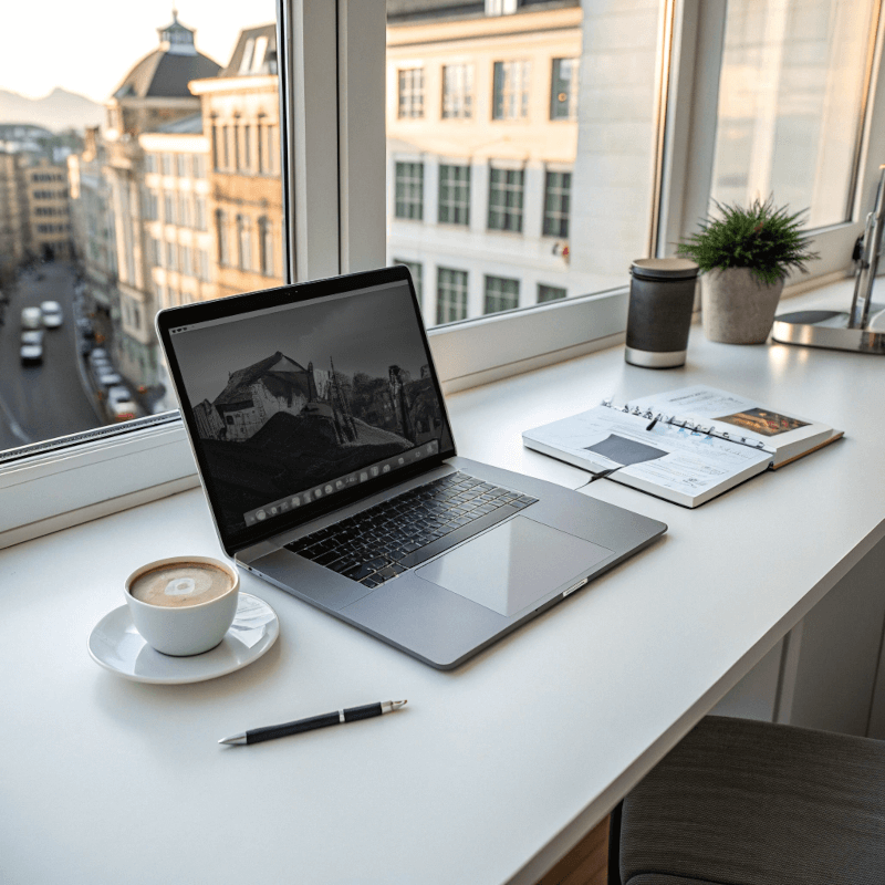 Professional office workspace with laptop for coaching consultations